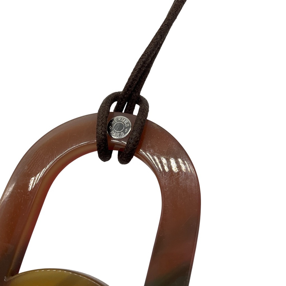 HERMES RED / BUFFALO HORN LARGE MEYANCE PENDANT NECKLACE ON ADJUSTABLE BROWN COR - Picture 5 of 6